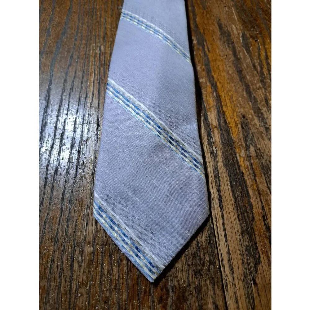 London Fog Mens Dress Neck Tie Purple Grey Blue Tan White